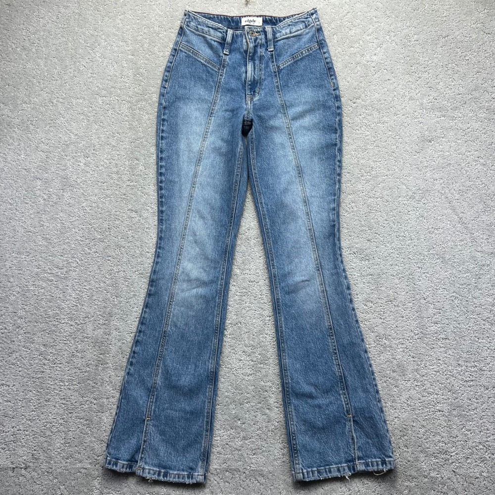 Edgely Jeans Womens Size 4 Blue‎ Denim Stretxh High Rise Flare Seam Front